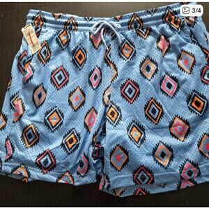 RSQ Blue Diamond Pattern Nylon Mesh Mens Size Large Shorts NWT